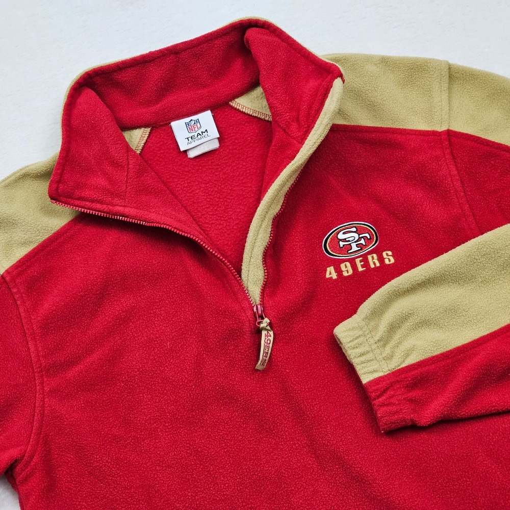 San Francisco 49ers Quarter Zip Fleece Mens M NFL Team Apparel Red Tan Pullover